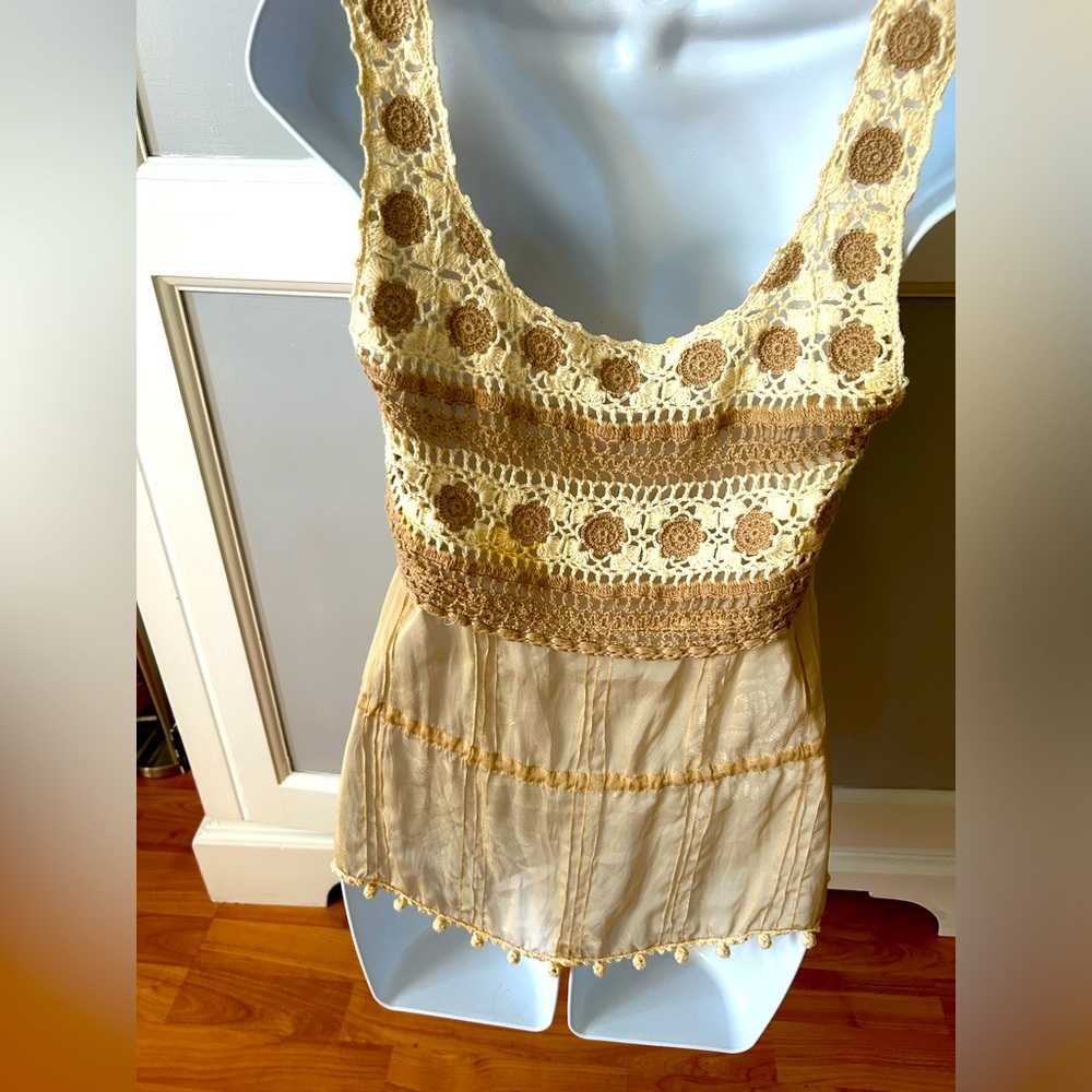 Blumarine macrame and silk top